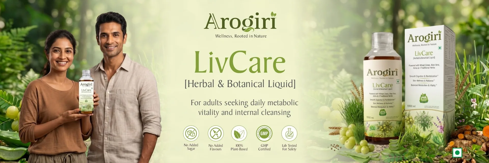 Arogiri LivCare Herbal & Botanical Liquid. For adults seeking daily metabolic vitality and internal cleansing.
